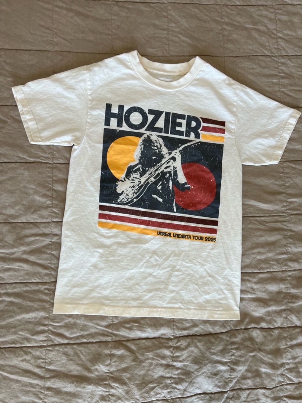 Hozier Graphic Band Tee - White with Retro Red & Yellow Print